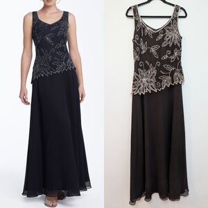 90s Vintage J Kara Asymmetrical Beaded Gown in Brown Chiffon Size 10 Fairy Boho